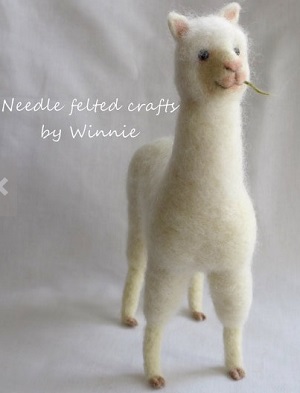 Felted White Alpaca miniture figurine created by Winnie C.