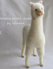 Felted White Alpaca miniture figurine created by Winnie C.