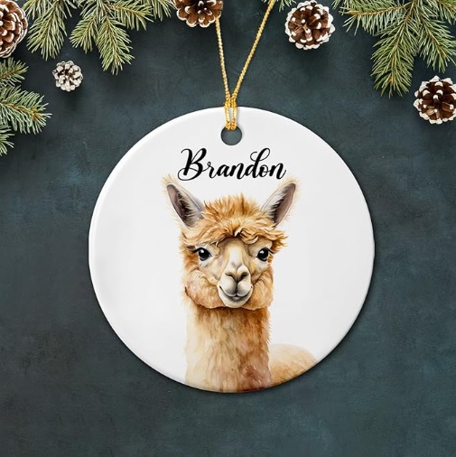 Personalized Alpaca Christmas Ceramic Ornament