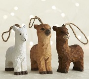 Rustic Carved Wooden Alpaca Ornaments