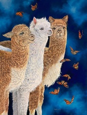 Midnight Ballet Alpacas and Butterflies painting by Laura Curtin