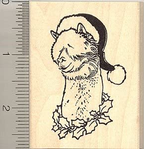 Christmas Alpaca wearing Santa Hat rubber stamp